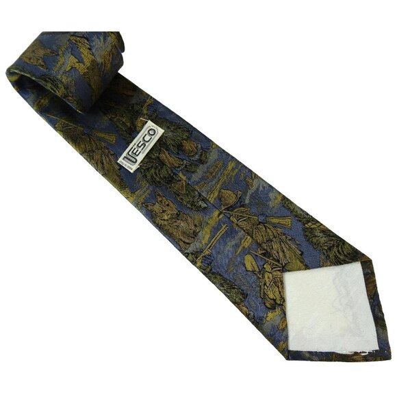 Arctic Hunters Silk Tie Woven Scenic Necktie Made in Italy Blue Gold - Picture 3 of 3
